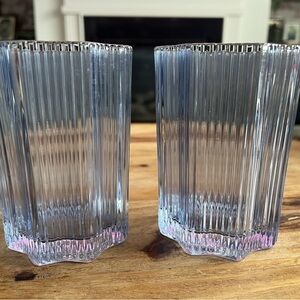 Ribbed Glass Vases in Light Blue